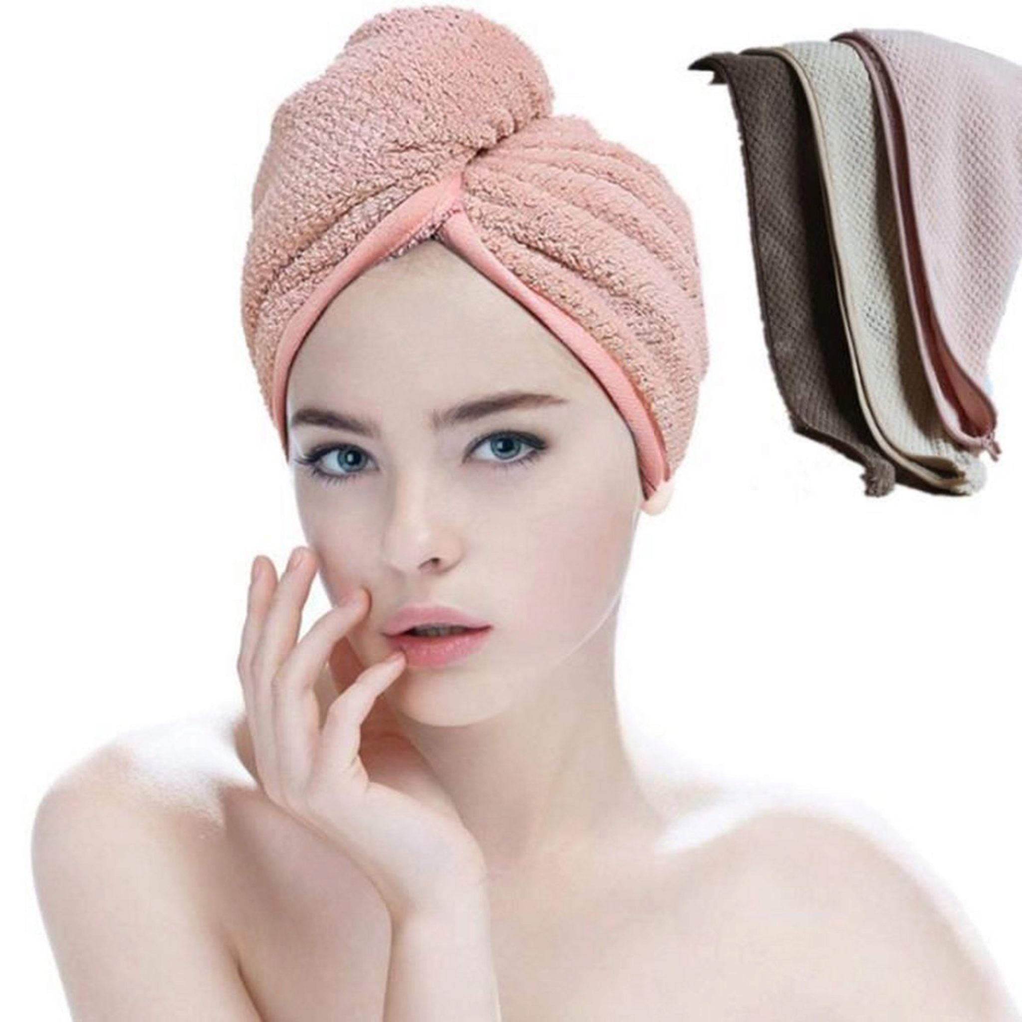 100% pur coton Cheveux Séchage Enveloppe Tête Serviette Turbi Turban Twist bouton Ruby Pink 